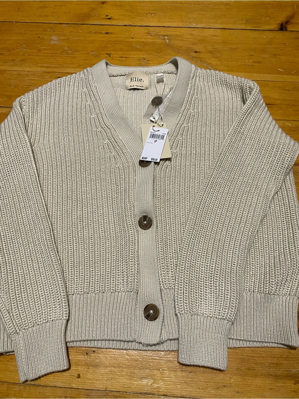 Elie Tahari Cotton Button-Front Sweater Marked $88 size S NWT